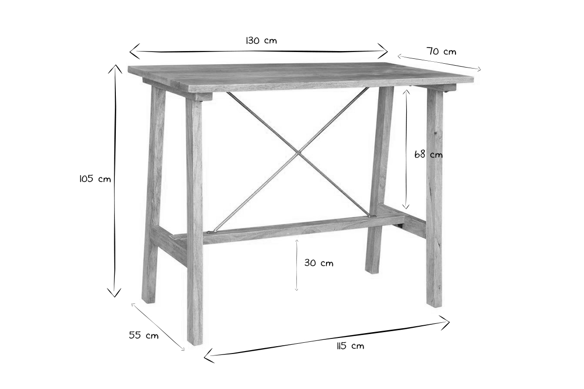 Table de bar en bois manguier massif et mtal dor L130 cm MARGHA