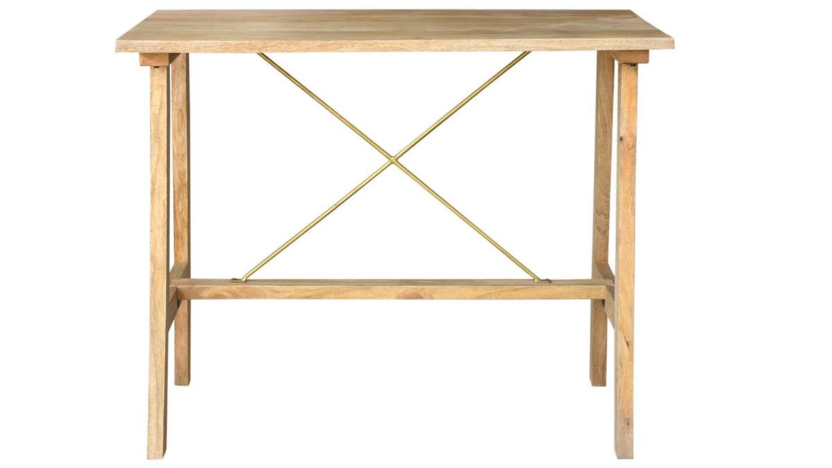 Table de bar en bois manguier massif et mtal dor L130 cm MARGHA