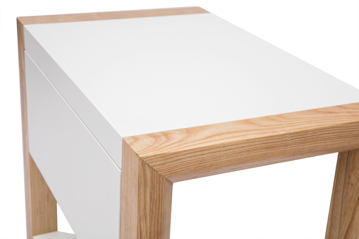 Table de chevet blanc et bois clair frne massif L55 cm ARMEL