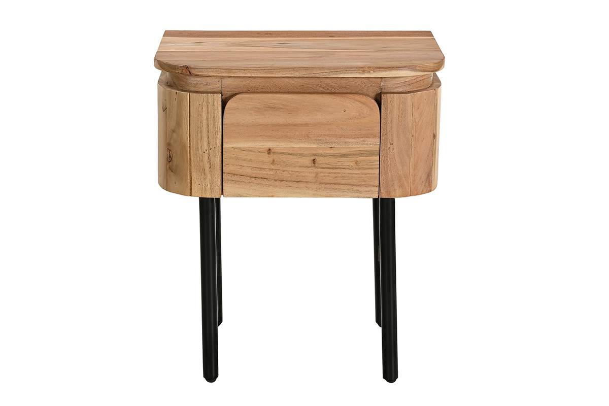 Table de chevet en bois massif et mtal noir avec tiroir L45 cm NAPOLI