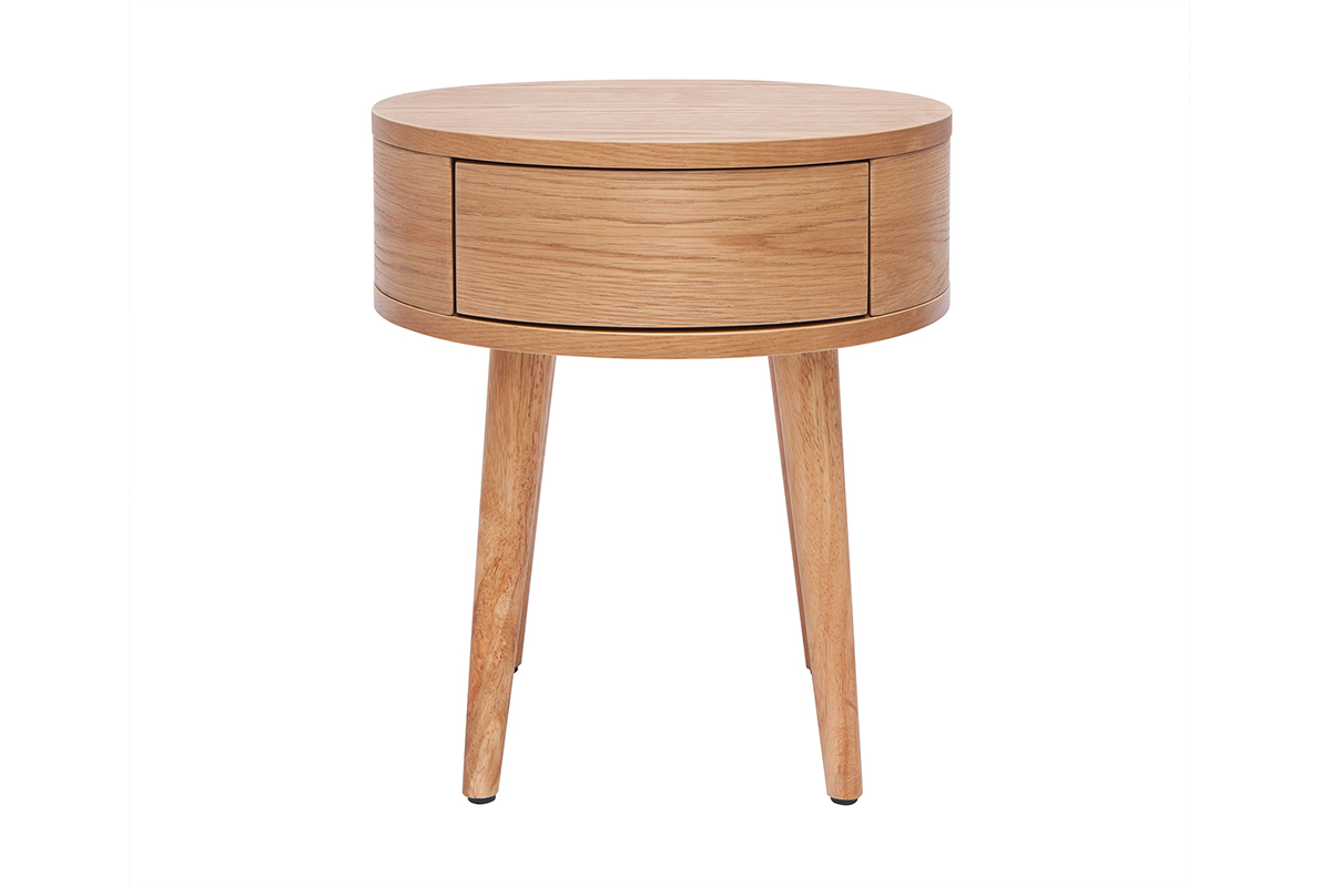 Table de chevet ronde en bois clair avec tiroir D45 cm JUDITH