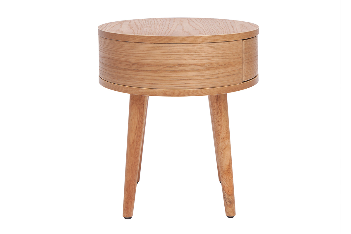 Table de chevet ronde en bois clair avec tiroir D45 cm JUDITH