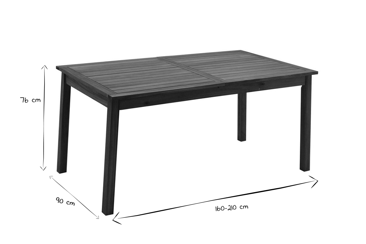 Table de jardin extensible rallonges intgres en bois massif L160-210 cm MAYEL