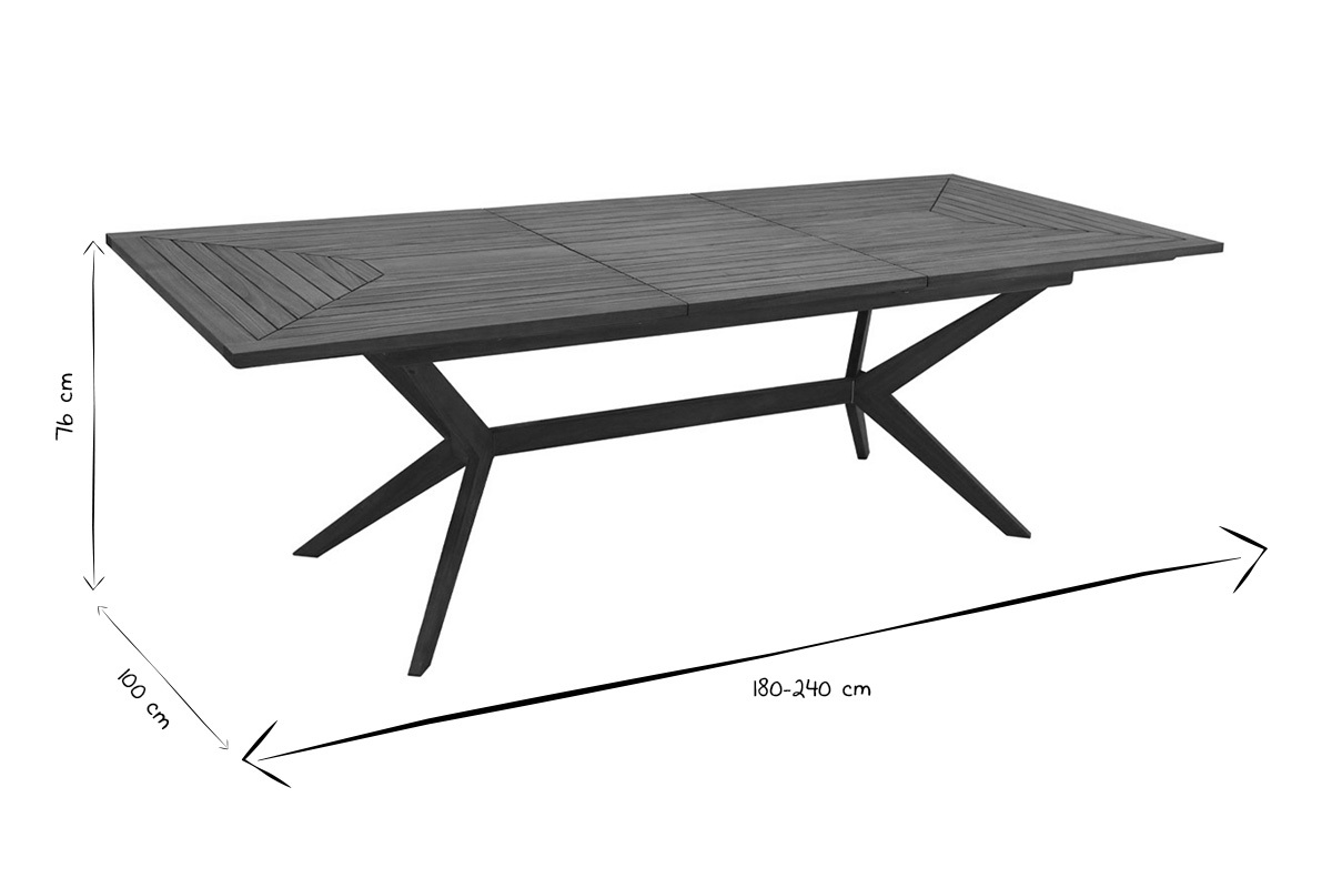 Table de jardin extensible rallonges intgres en bois massif L180-240 cm SANTO