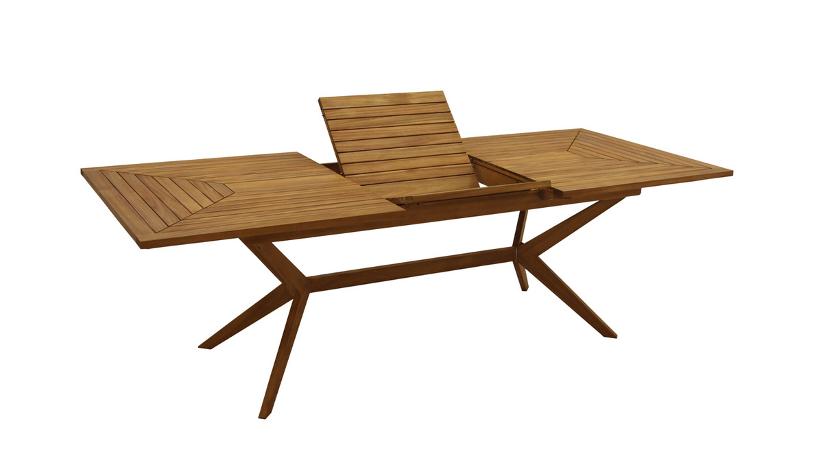 Table de jardin extensible rallonges intgres en bois massif L180-240 cm SANTO