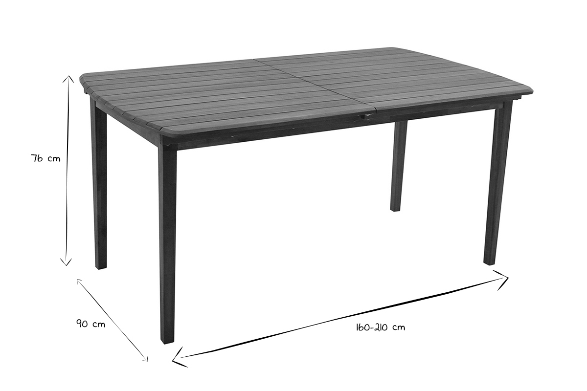 Table de jardin extensible rectangulaire en bois massif L160-210 cm CANOPEE