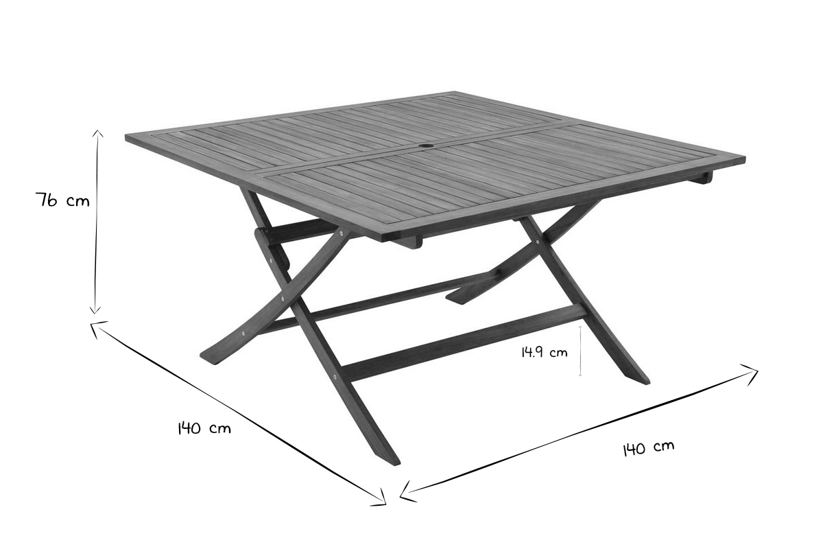 Table de jardin pliante carre en bois massif L140 cm SANTIAGO