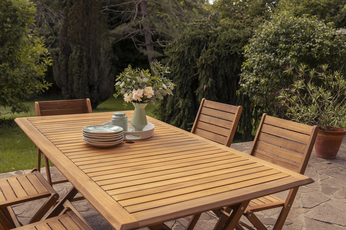 Table de jardin pliante rectangulaire en bois massif L170 cm SANTIAGO