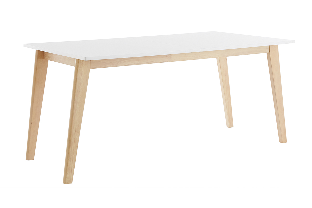 Table extensible rallonges intgres rectangulaire blanche et bois clair L160-205 cm SWAD