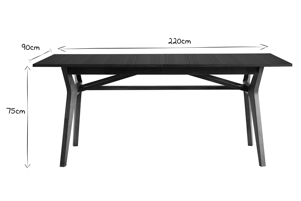 Table extensible rallonges intgres rectangulaire bois fonc noyer L180-220 cm FOSTER