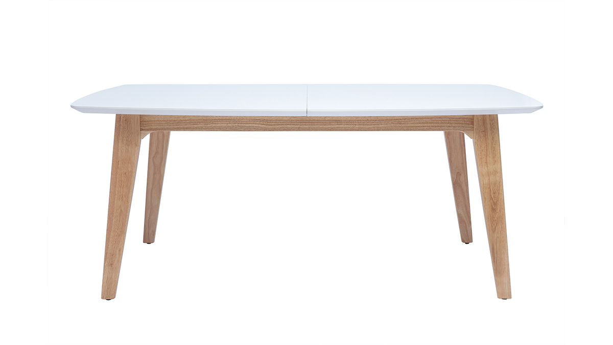 Table extensible rallonges intgres rectangulaire en bois blanc et clair chne L180-230 cm FIFTIES