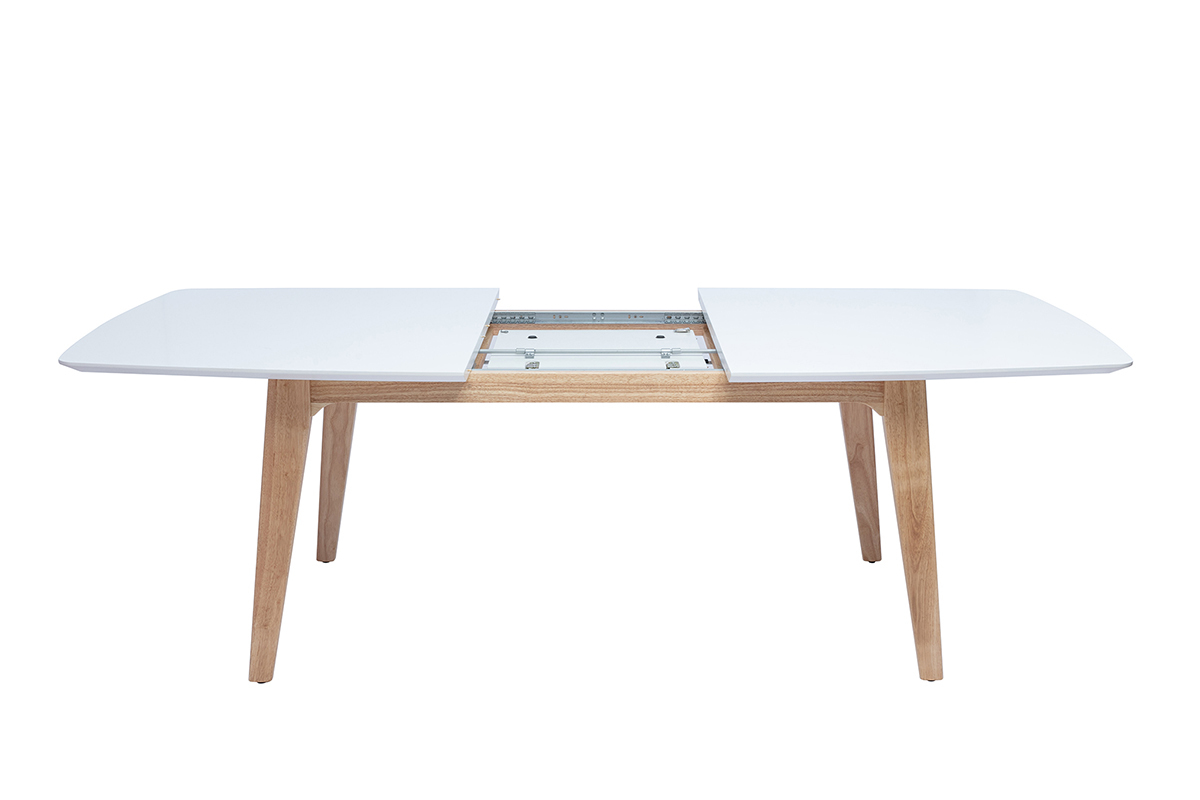 Table extensible rallonges intgres rectangulaire en bois blanc et clair chne L180-230 cm FIFTIES