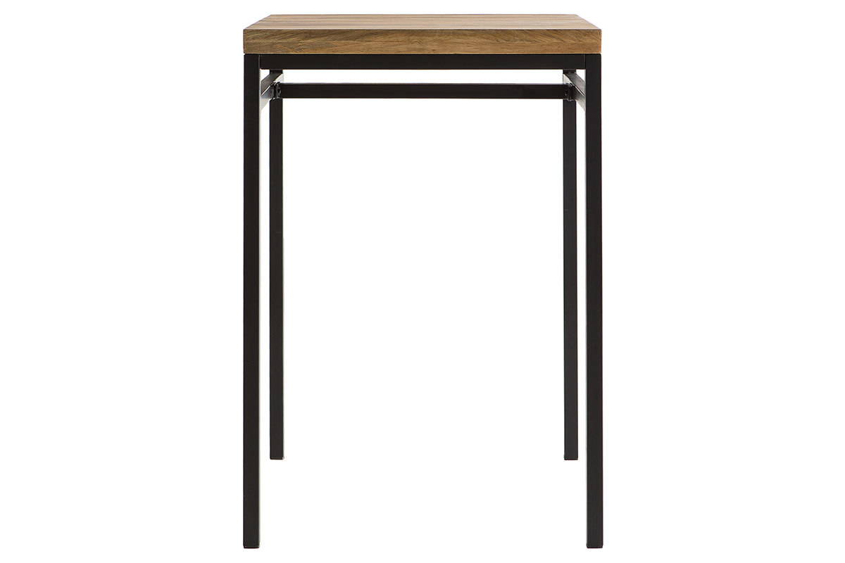 Table haute carre en manguier massif et mtal noir L70 cm YPSTER