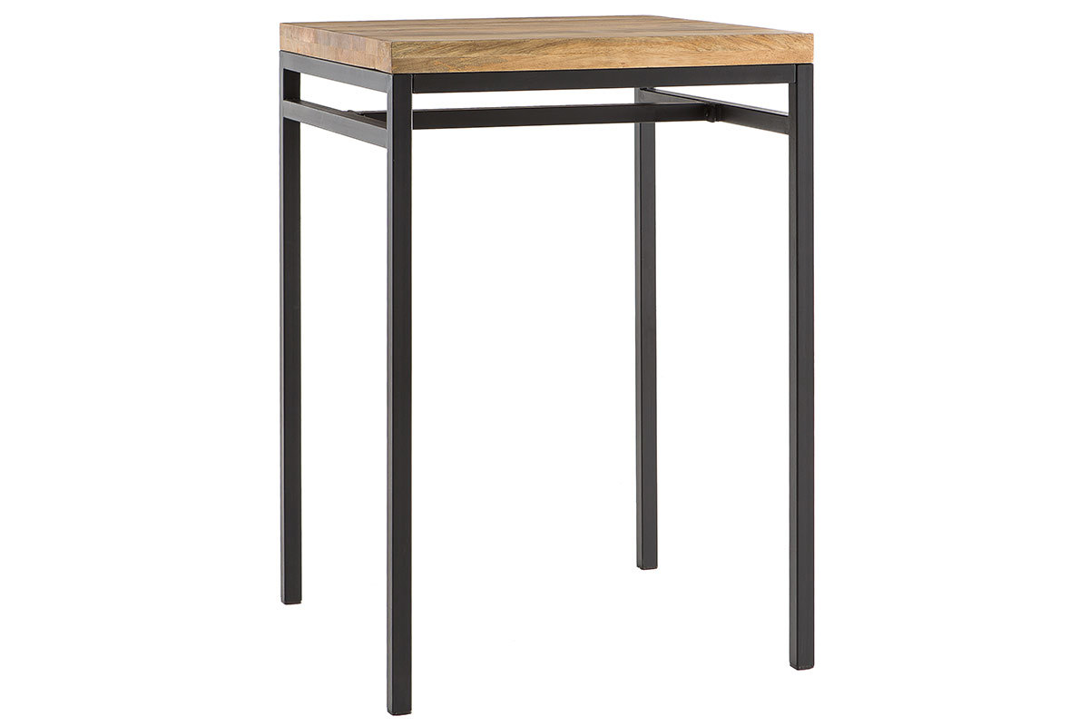 Table haute carre en manguier massif et mtal noir L70 cm YPSTER