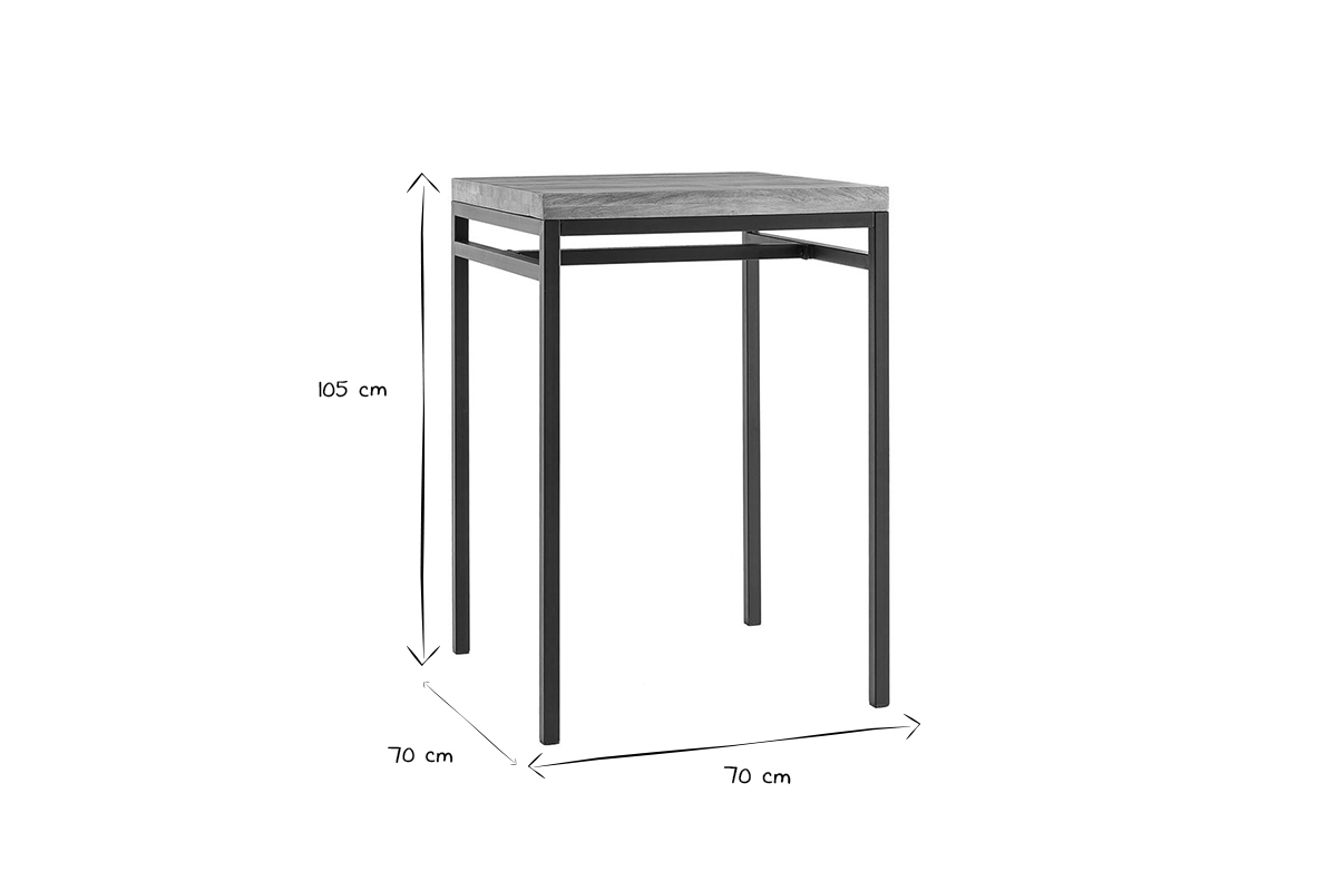 Table haute carre en manguier massif et mtal noir L70 cm YPSTER