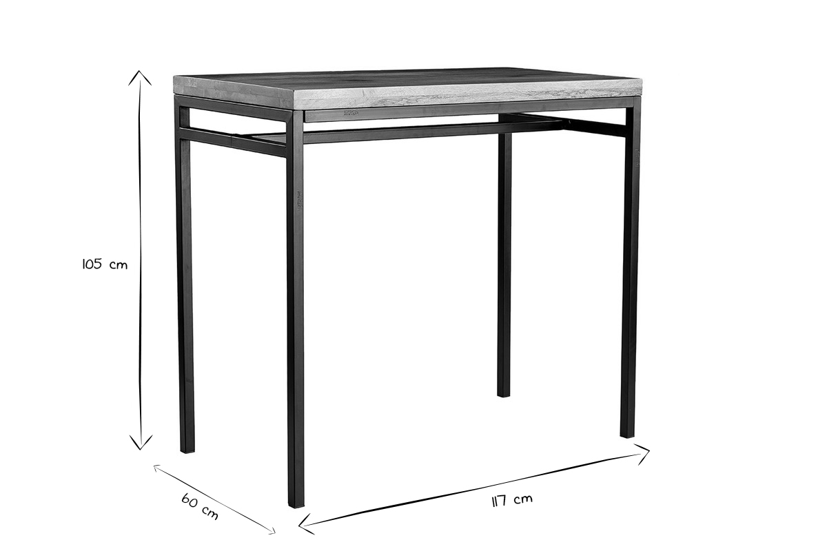 Table haute industrielle en bois manguier massif et mtal noir L115 cm YPSTER