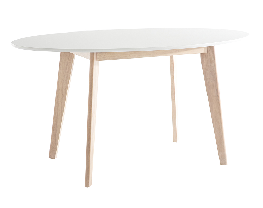 Table Ovale Blanche Et Bois Clair L150 Cm Leena Miliboo