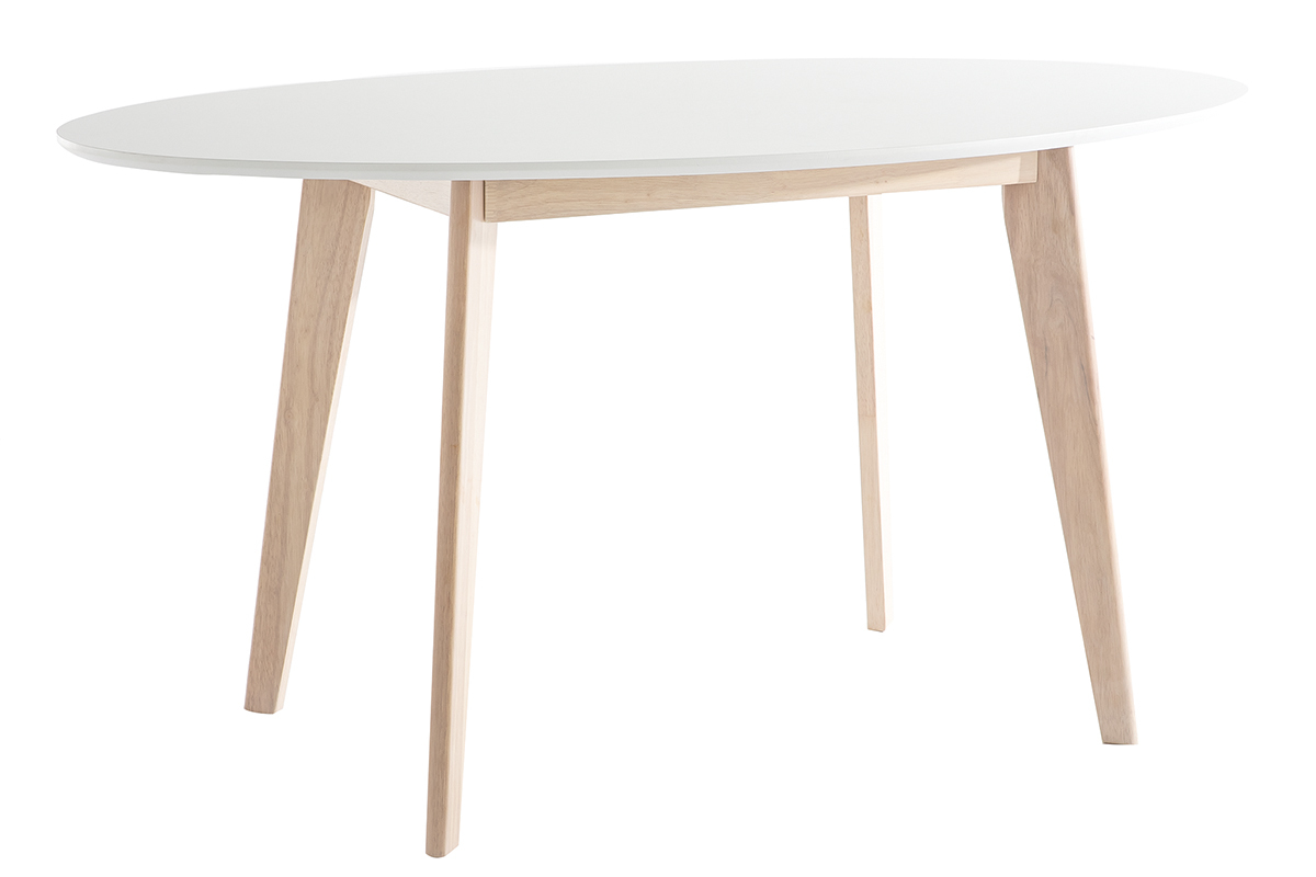 Table scandinave ovale blanche et bois clair L150 cm LEENA