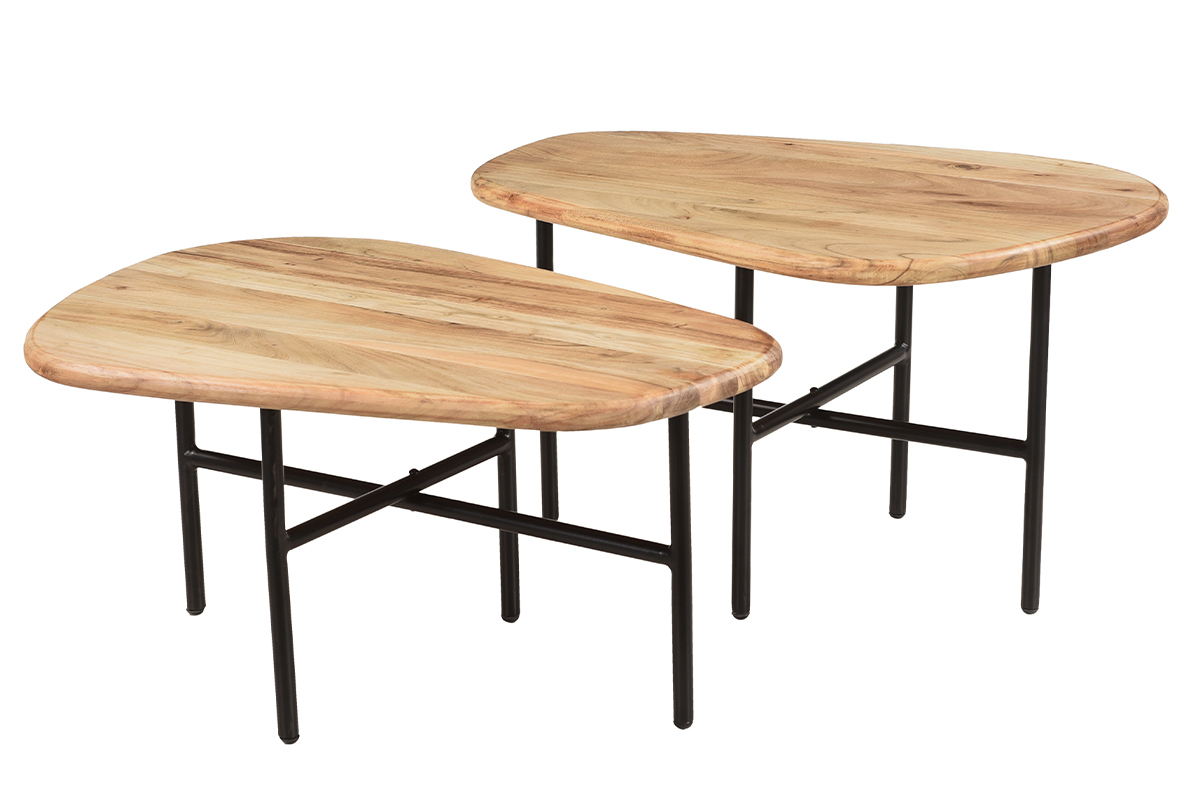 Tables basses gigognes bois clair massif et mtal noir (lot de 2) SUZANE