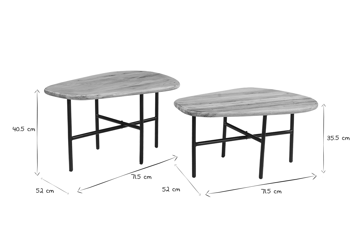 Tables basses gigognes bois clair massif et mtal noir (lot de 2) SUZANE