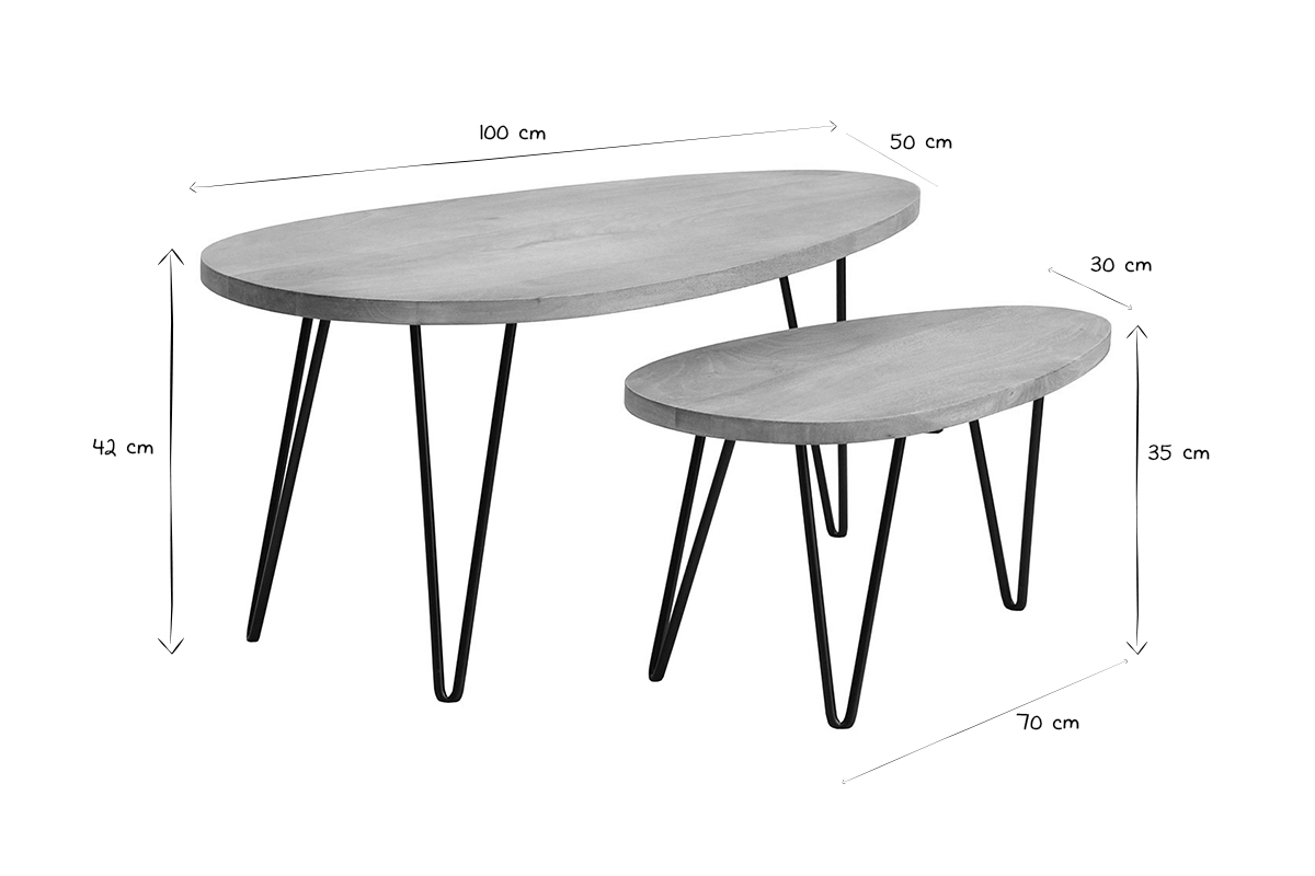 Tables basses gigognes bois manguier massif et mtal noir (lot de 2) VIBES