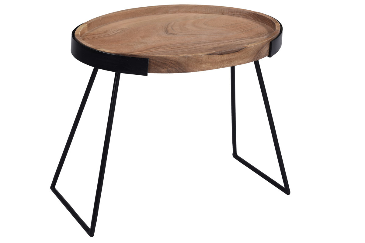 Tables basses gigognes bois massif et mtal noir (lot de 2) ELAVO