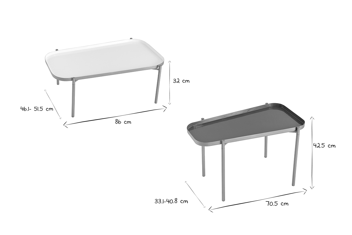 Tables basses gigognes design laques blanc, gris et dor (lot de 2) ZURIA