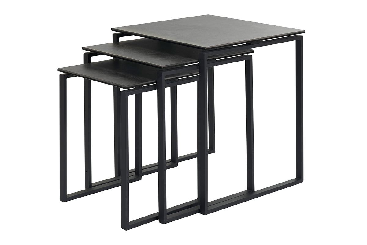 Tables basses gigognes design noires en cramique et mtal (lot de 3) STRESA