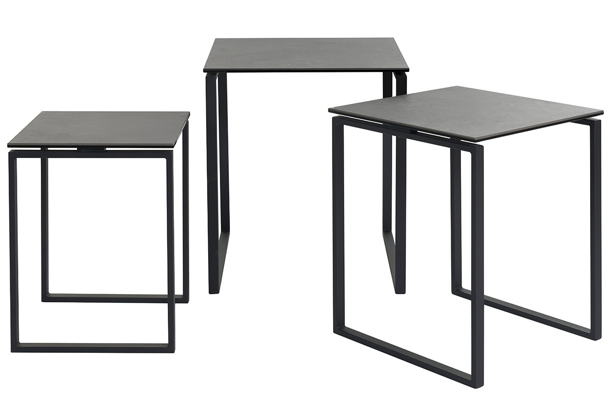 Tables basses gigognes design noires en cramique et mtal (lot de 3) STRESA