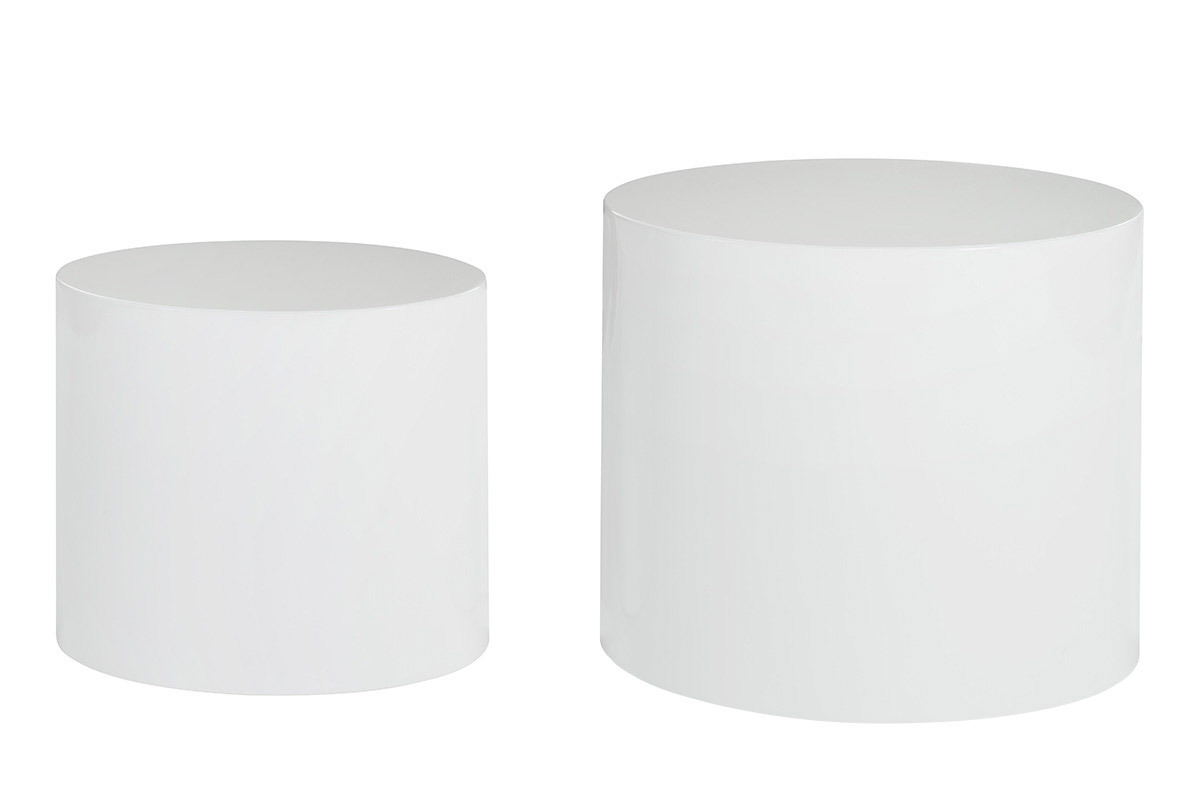 Tables basses gigognes ovales design finition blanc laqu brillant (lot de 2) FAMOSA