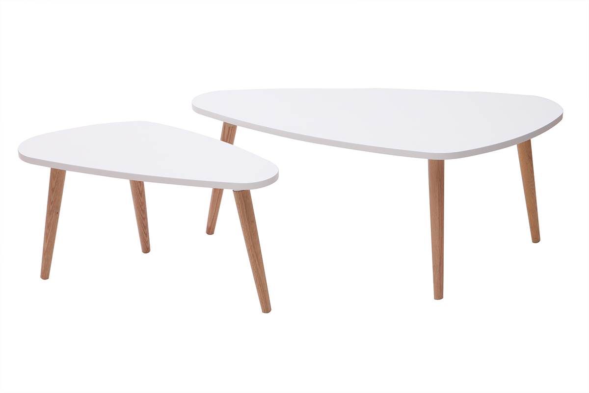 Tables basses gigognes scandinaves blanc et bois clair chne massif (lot de 2) ARTIK