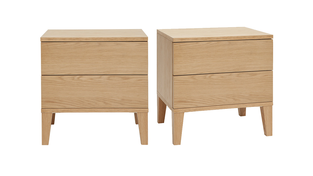 Tables de chevet avec rangements 2 tiroirs scandinave bois clair chne L50 cm (lot de 2) FREDDY