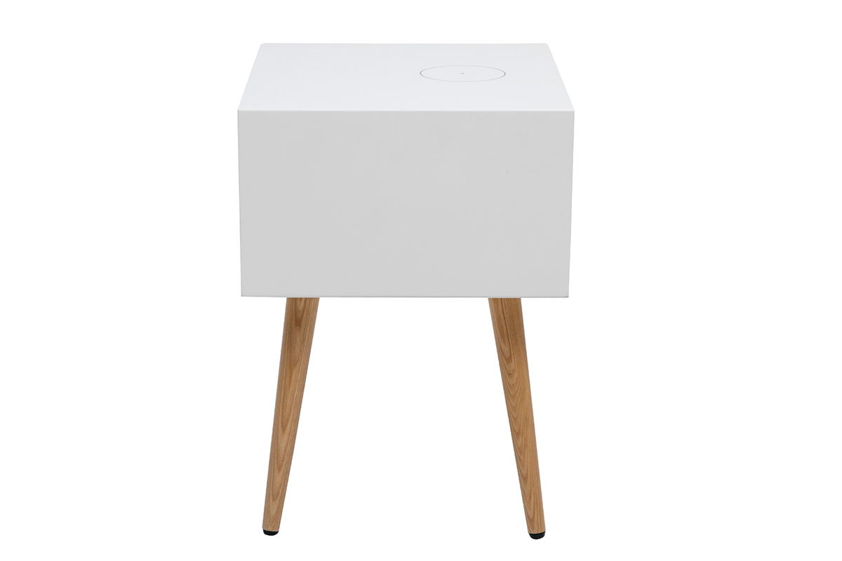 Tables de chevet connectes multimdia blanc mat et bois clair massif L40 (lot de 2) PAVAN