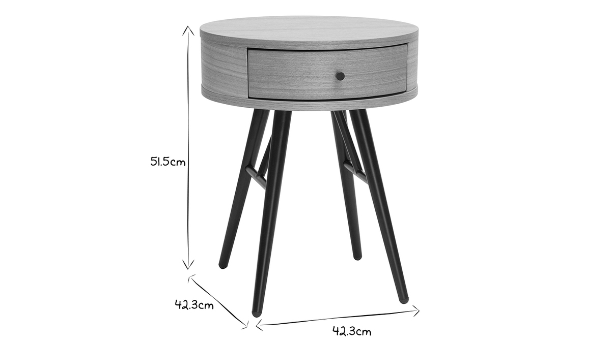 Tables de chevet rondes avec tiroir bois clair et mtal noir D41 cm (lot de 2) KORAL