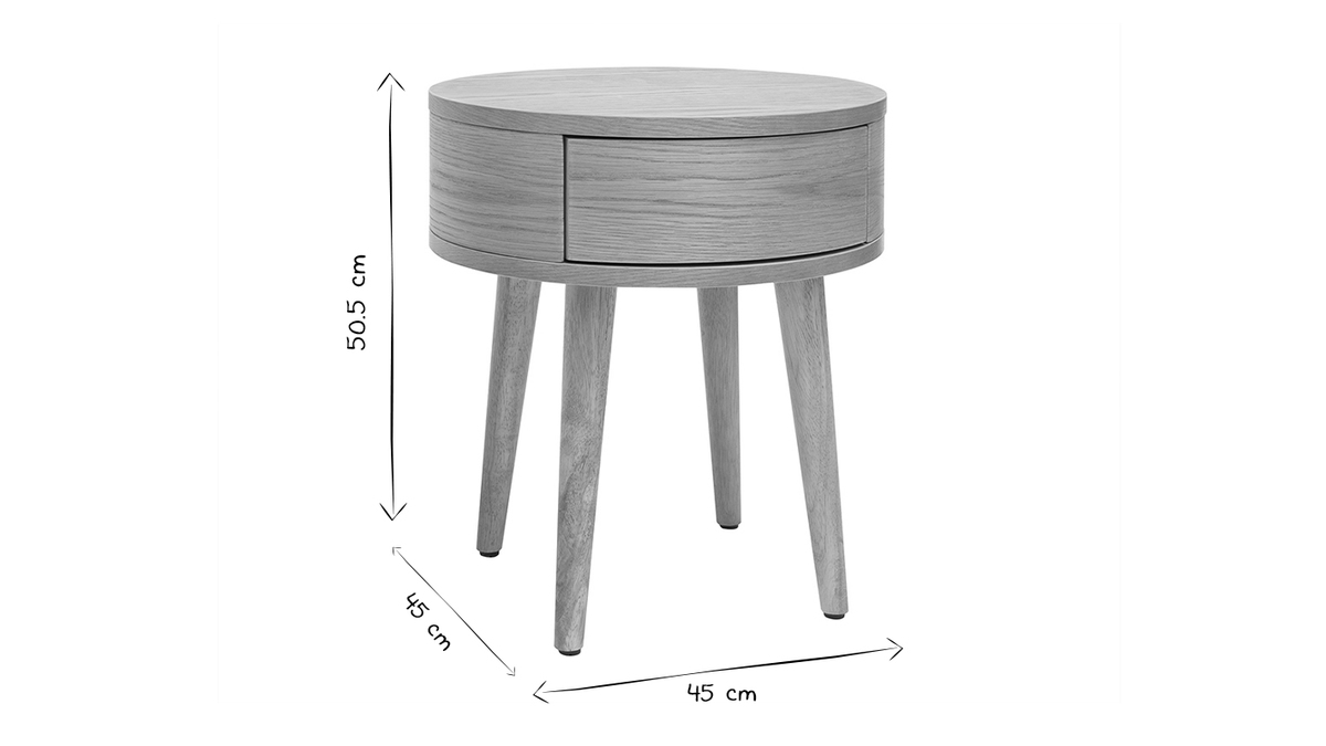 Tables de chevet rondes en bois clair avec tiroir D45 cm (lot de 2) JUDITH