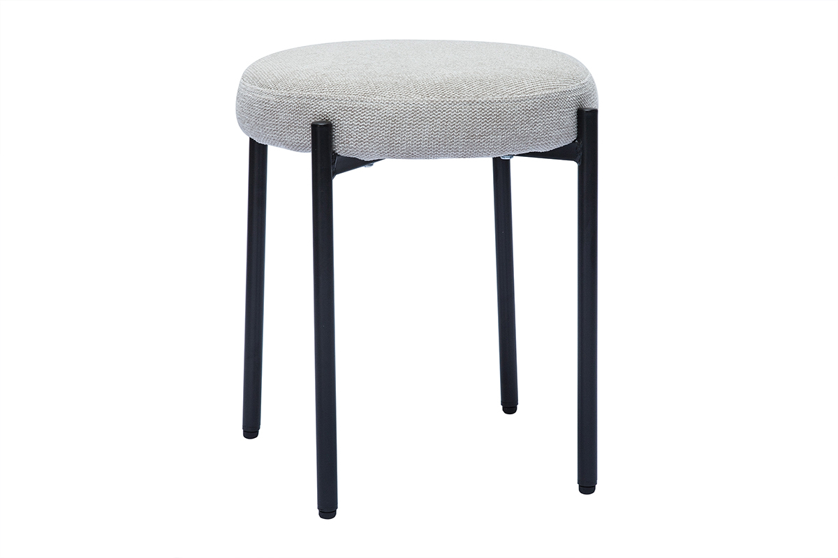 Tabouret bas empilable en tissu effet velours textur beige et mtal noir H41 cm KIKO