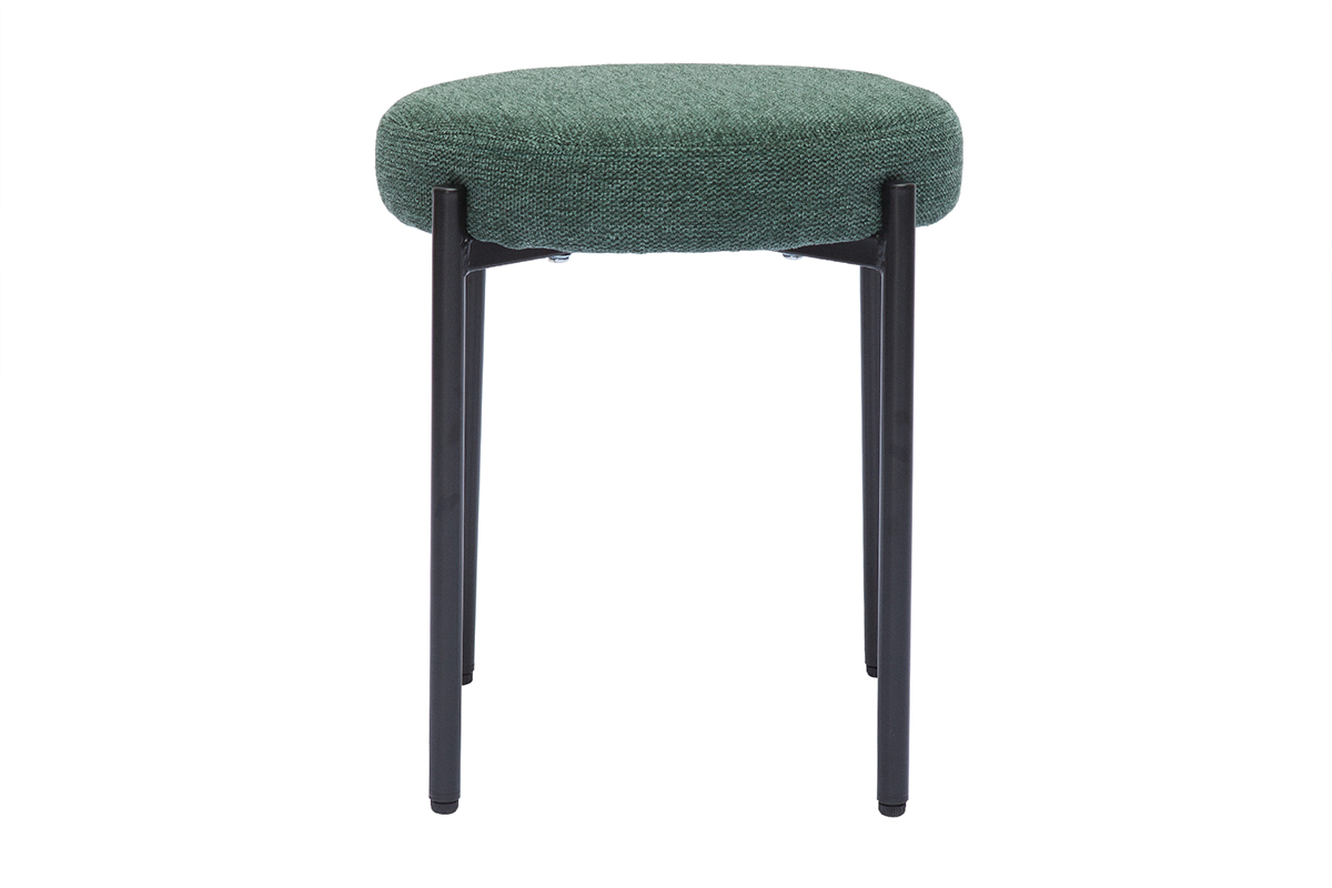 Tabouret bas empilable en tissu effet velours textur vert fonc et mtal noir H41 cm KIKO