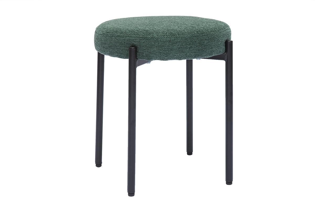 Tabouret bas empilable en tissu effet velours textur vert fonc et mtal noir H41 cm KIKO