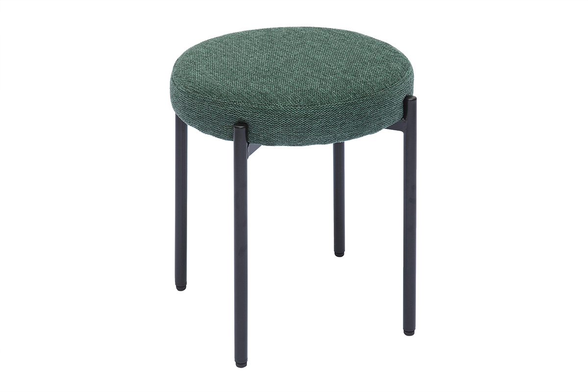 Tabouret bas empilable en tissu effet velours textur vert fonc et mtal noir H41 cm KIKO