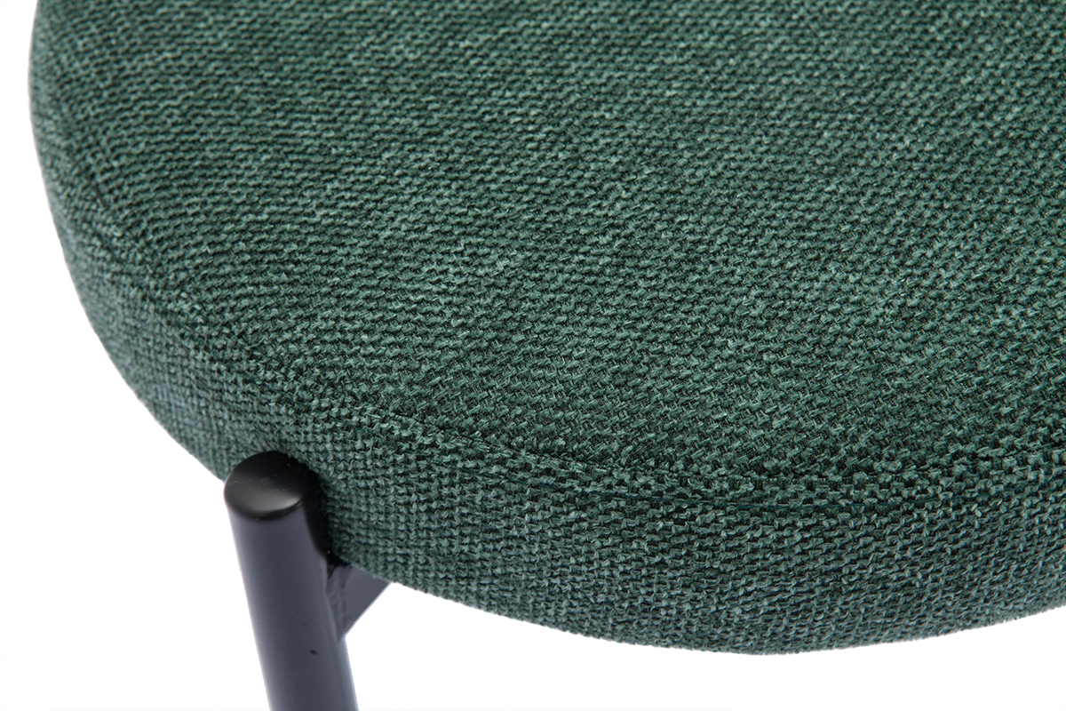 Tabouret bas empilable en tissu effet velours textur vert fonc et mtal noir H41 cm KIKO