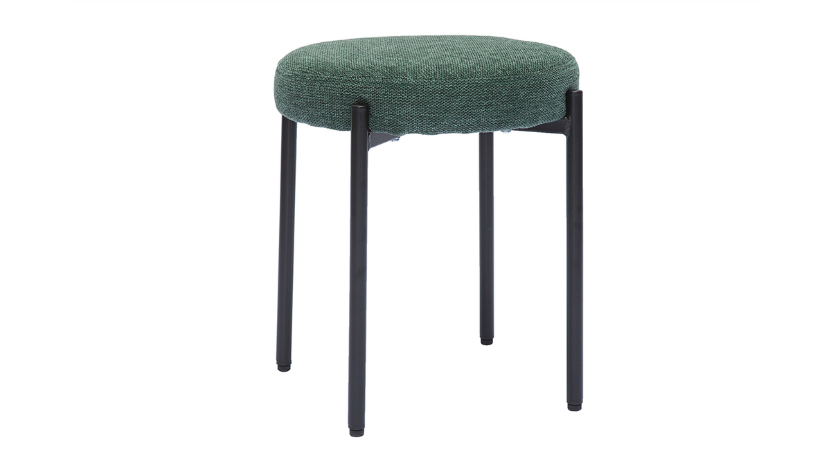 Tabouret bas empilable en tissu effet velours textur vert fonc et mtal noir H41 cm KIKO