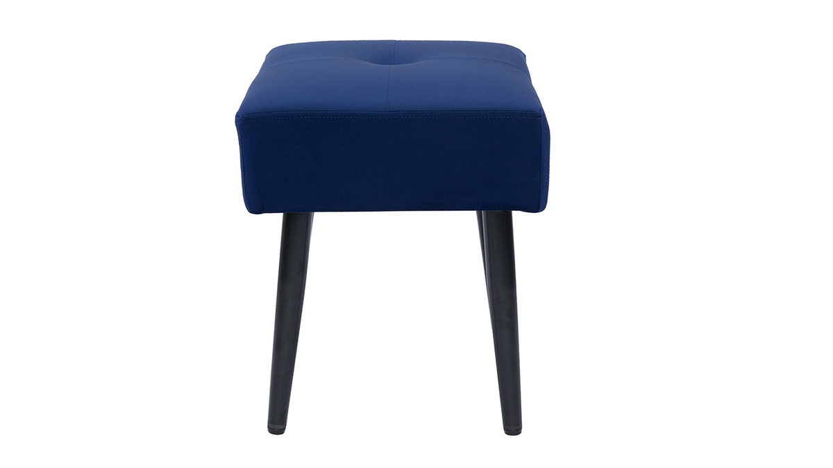 Tabouret bas en tissu effet velours textur bleu nuit et mtal noir H46 cm GUESTA