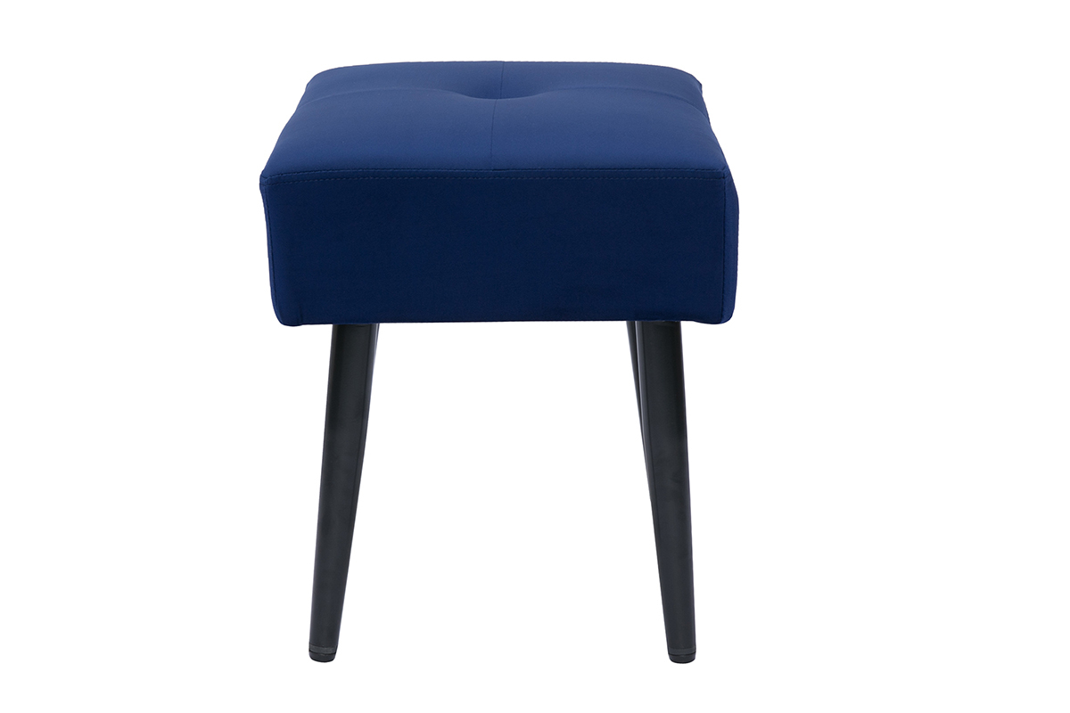 Tabouret bas en tissu effet velours textur bleu nuit et mtal noir H46 cm GUESTA