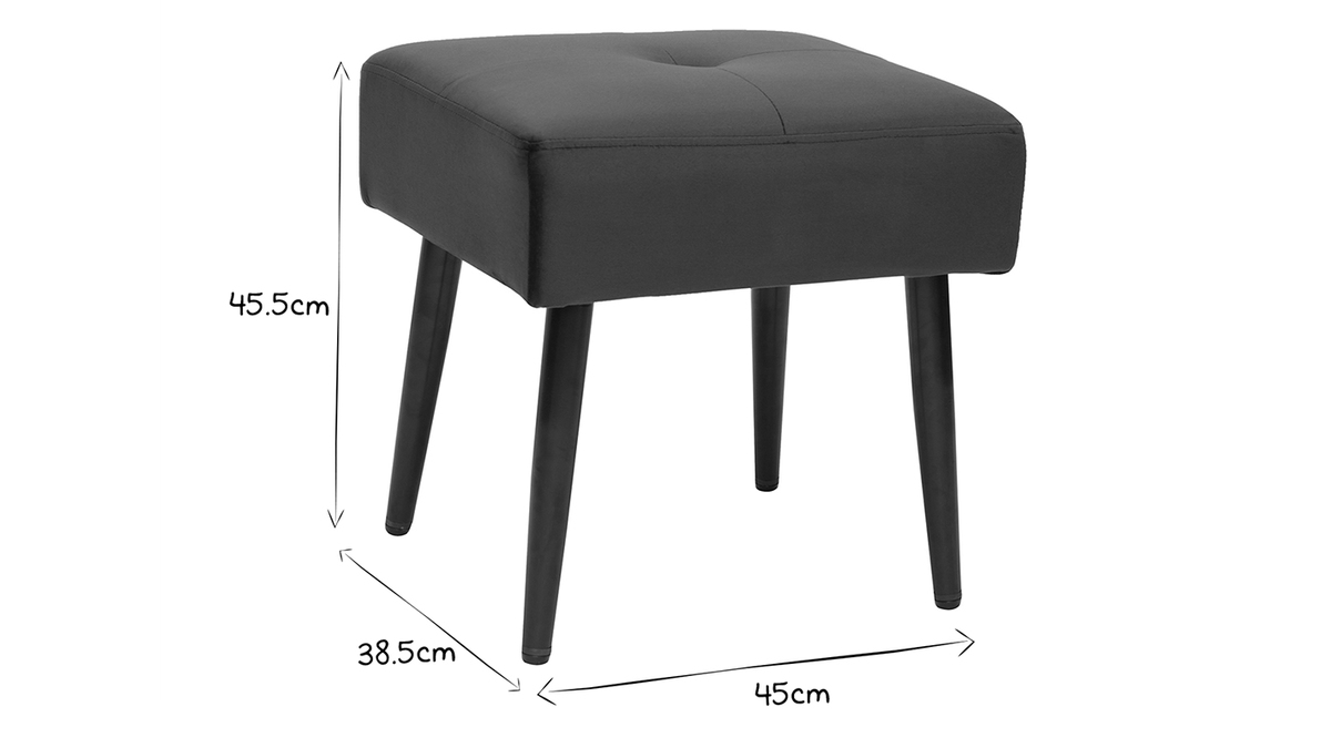 Tabouret bas en tissu effet velours textur bleu nuit et mtal noir H46 cm GUESTA