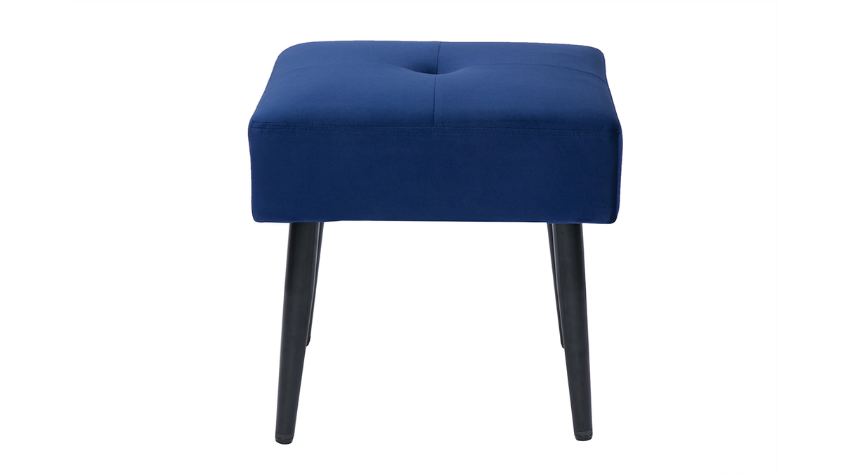 Tabouret bas en tissu effet velours textur bleu nuit et mtal noir H46 cm GUESTA