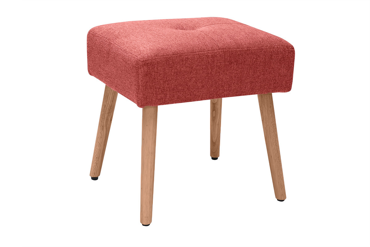 Tabouret bas en tissu effet velours textur terracotta et bois clair massif H46 cm GUESTA