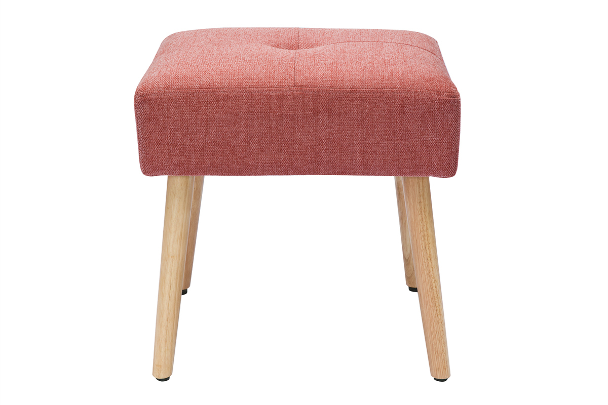 Tabouret bas en tissu effet velours textur terracotta et bois clair massif H46 cm GUESTA