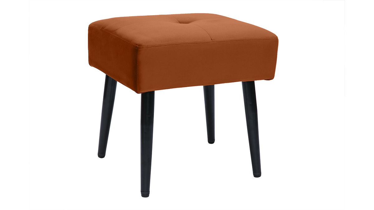 Tabouret bas en velours terre brule et mtal noir H46 cm GUESTA