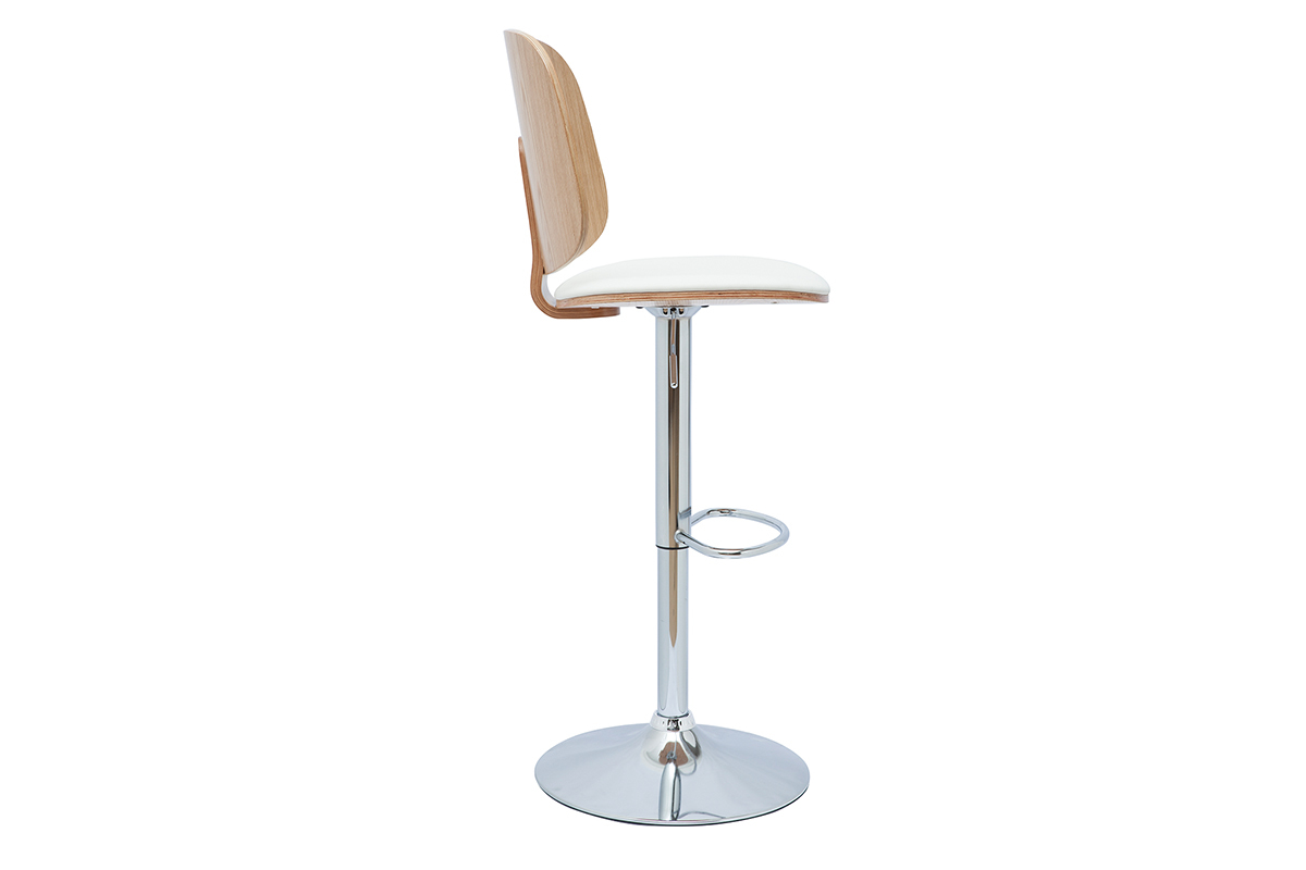 Tabouret de bar ajustable design blanc et bois clair BECK