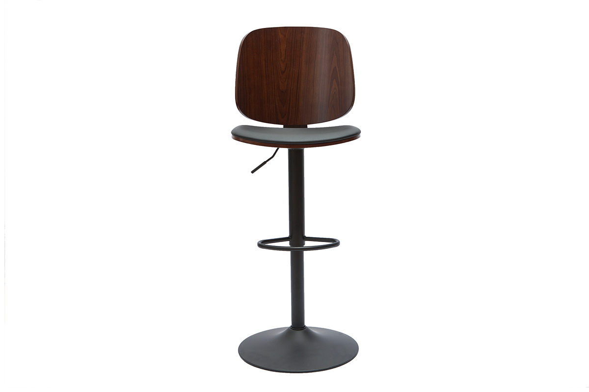 Tabouret de bar ajustable noir et noyer BECK